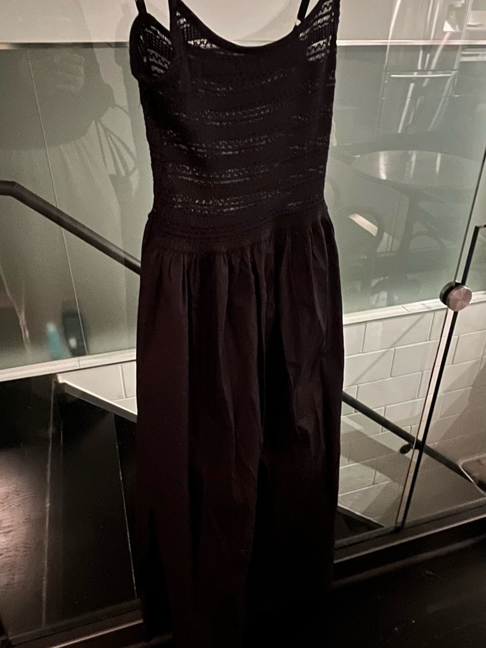ASOS DESIGN | crochet bodice strappy maxi dress with full poplin skirt in black - Picture 4 of 9